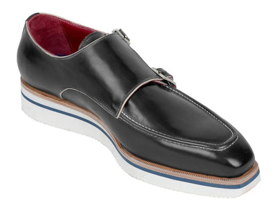 Paul Parkman Men's Smart Casual Monkstrap Shoes Black Leather (ID189 BLK LTH)