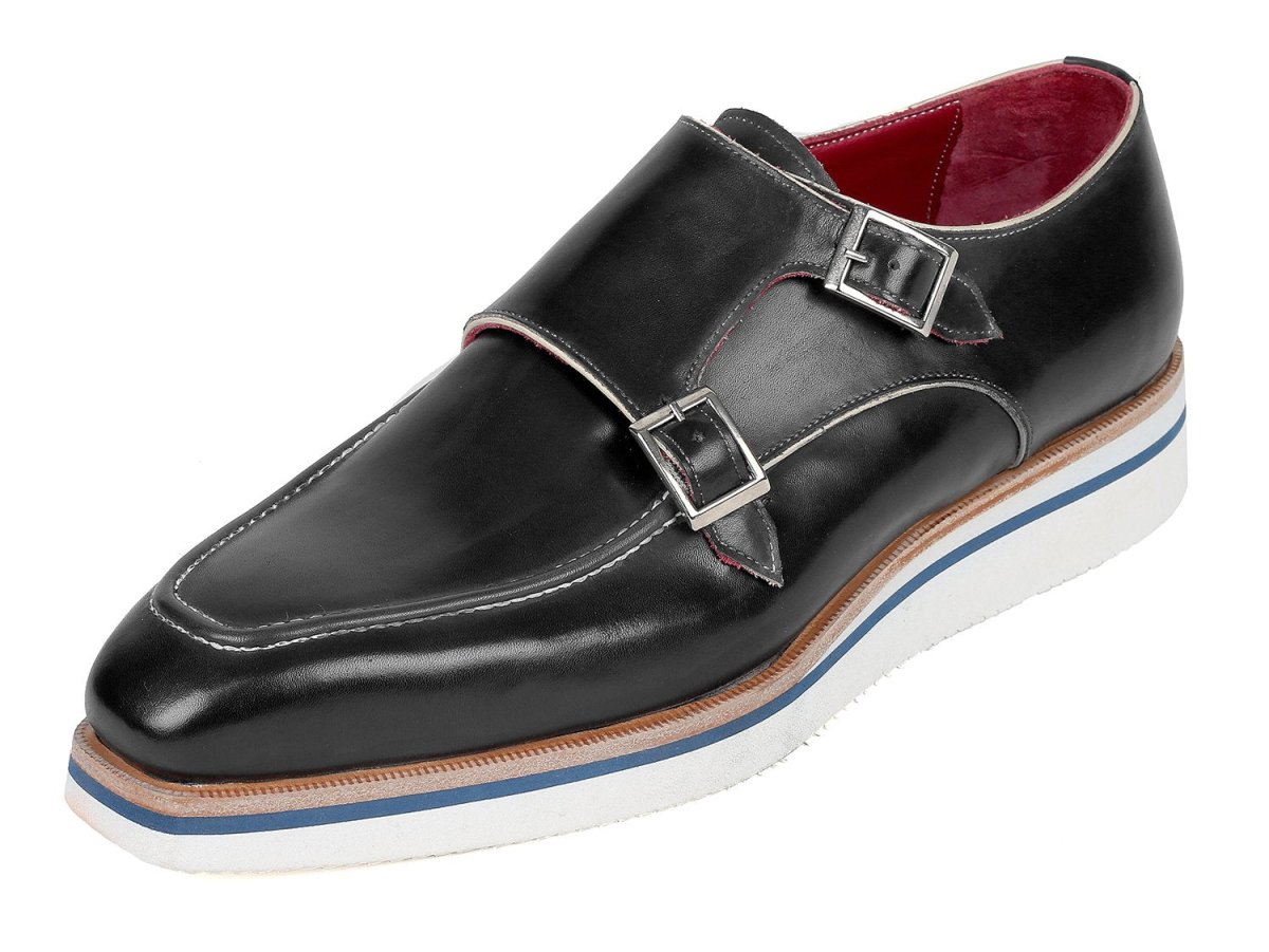 Paul Parkman Men's Smart Casual Monkstrap Shoes Black Leather (ID189 BLK LTH)