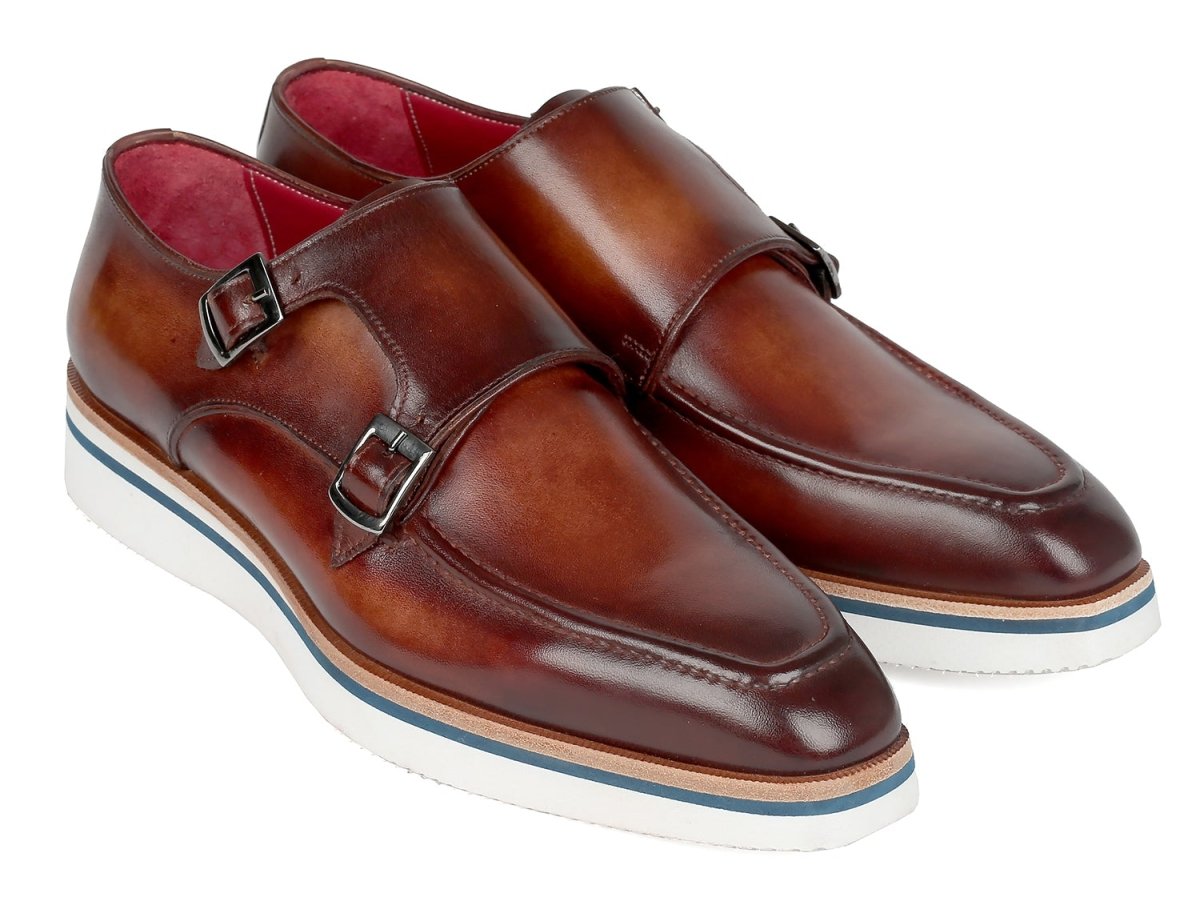 Paul Parkman Men's Smart Casual Monkstrap Shoes Brown Leather (ID189 BRW LTH)