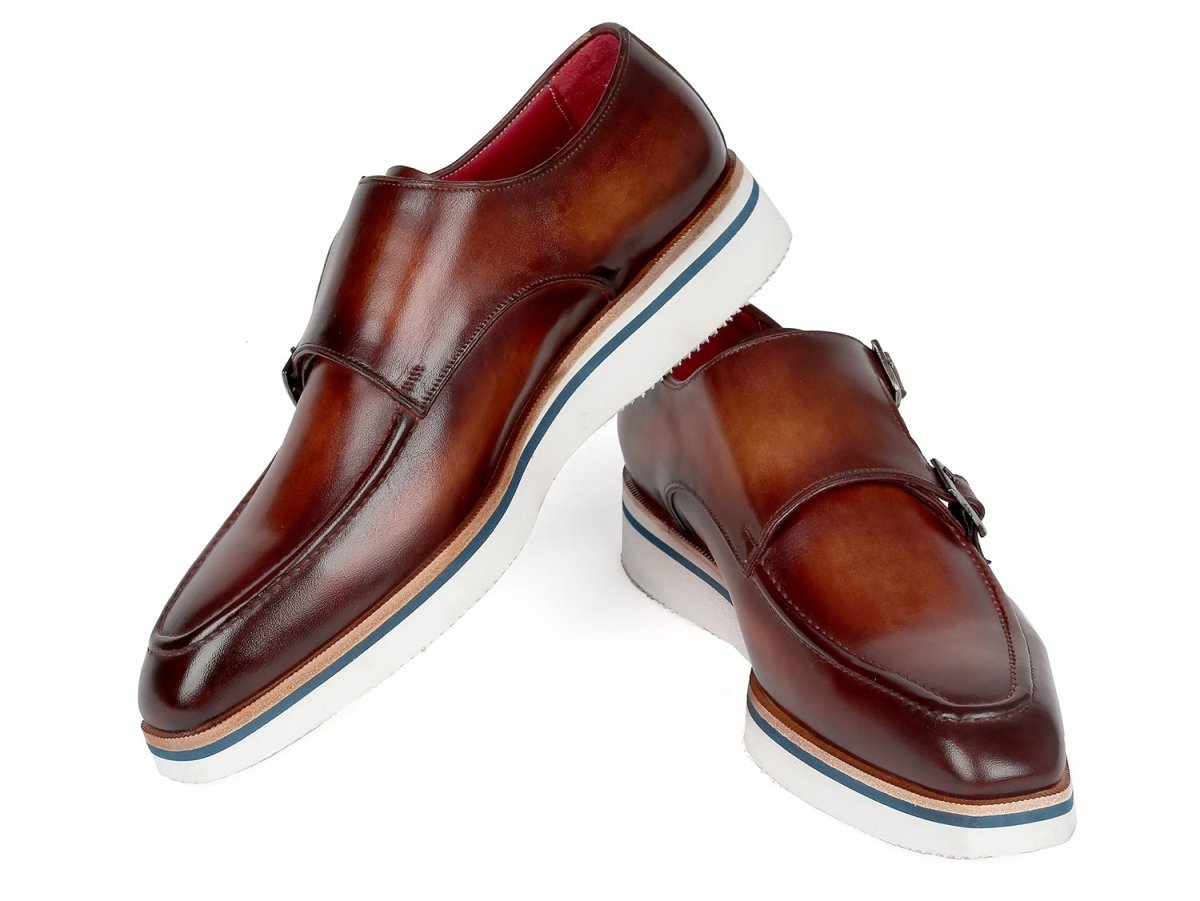 Paul Parkman Men's Smart Casual Monkstrap Shoes Brown Leather (ID189 BRW LTH)