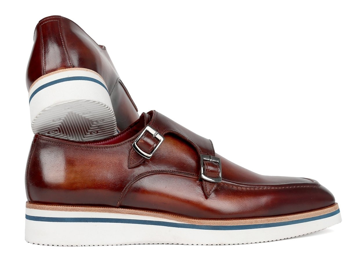 Paul Parkman Men's Smart Casual Monkstrap Shoes Brown Leather (ID189 BRW LTH)