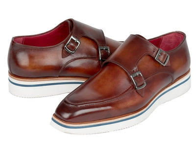 Paul Parkman Men's Smart Casual Monkstrap Shoes Brown Leather (ID189 BRW LTH)