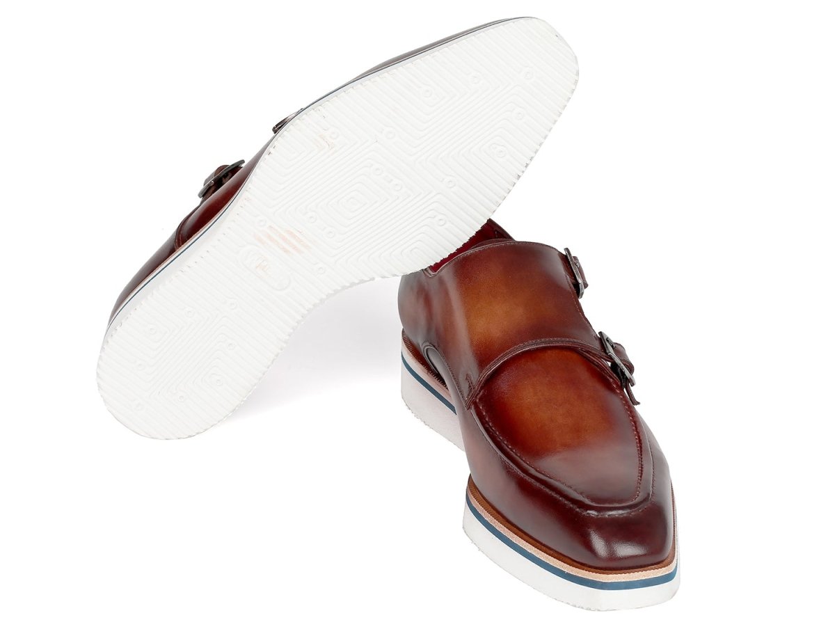 Paul Parkman Men's Smart Casual Monkstrap Shoes Brown Leather (ID189 BRW LTH)