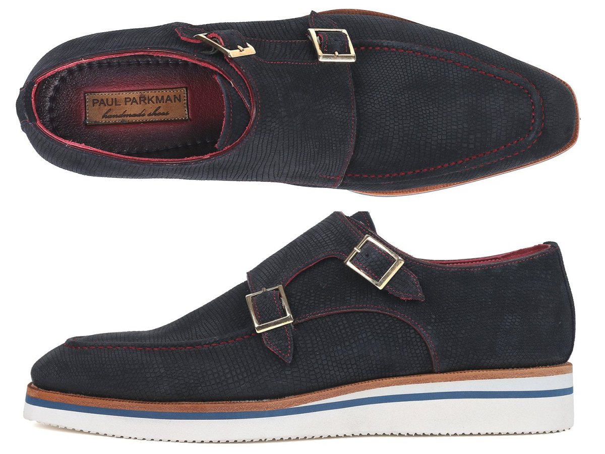 Paul Parkman Men's Smart Casual Monkstrap Shoes Navy Suede (ID189 NVY SD)