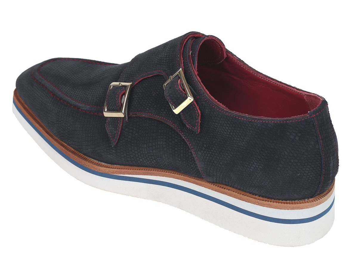 Paul Parkman Men's Smart Casual Monkstrap Shoes Navy Suede (ID189 NVY SD)