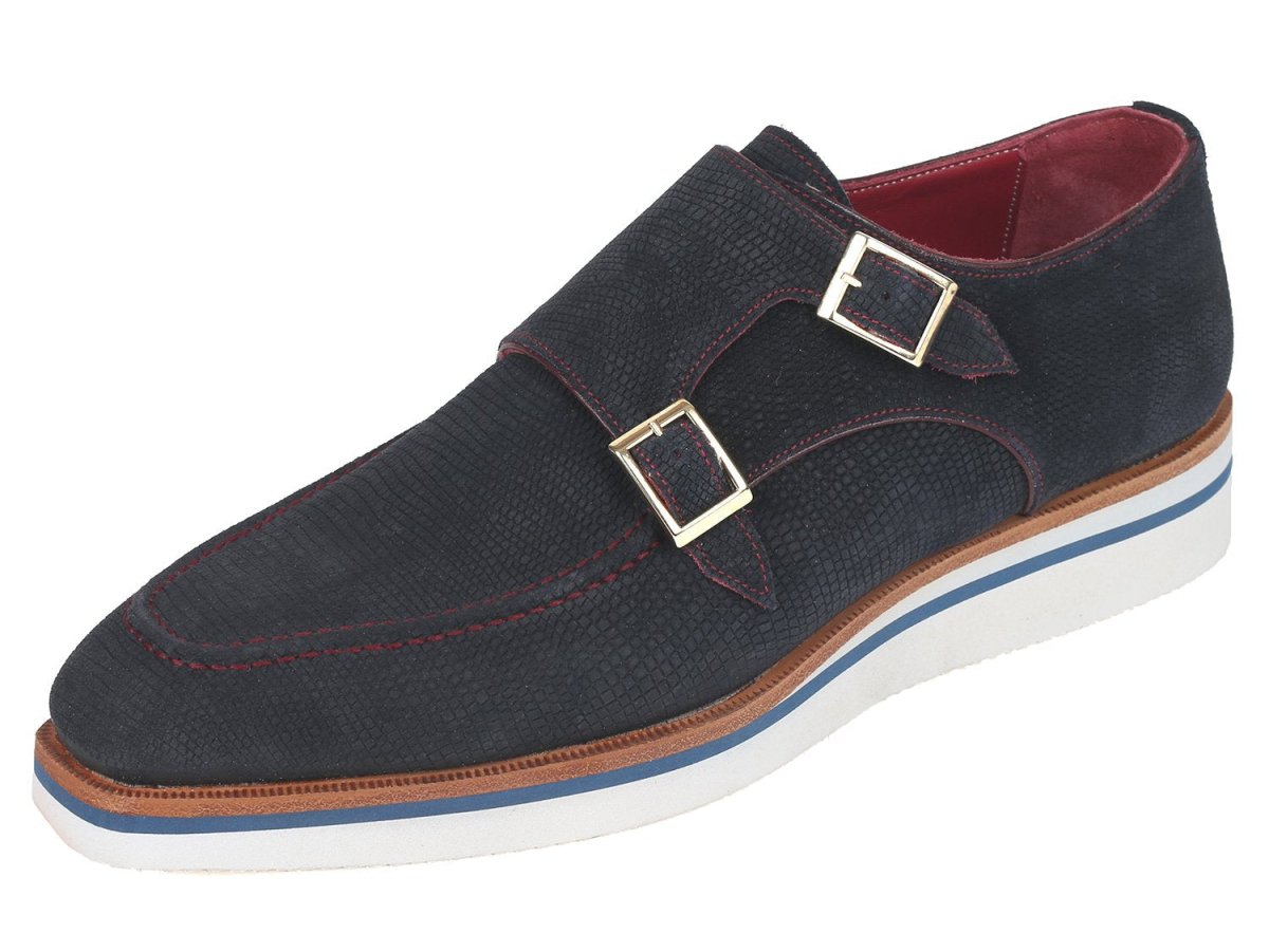 Paul Parkman Men's Smart Casual Monkstrap Suede Shoes in Navy