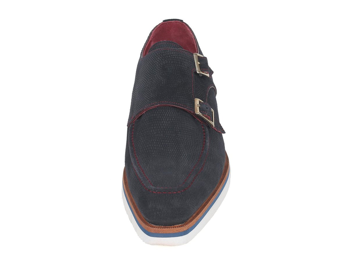 Paul Parkman Men's Smart Casual Monkstrap Suede Shoes in Navy