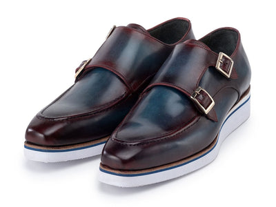 Paul Parkman Men's Smart Casual Monkstraps Blue and Bordeaux Patina (ID189 BLU BRD)