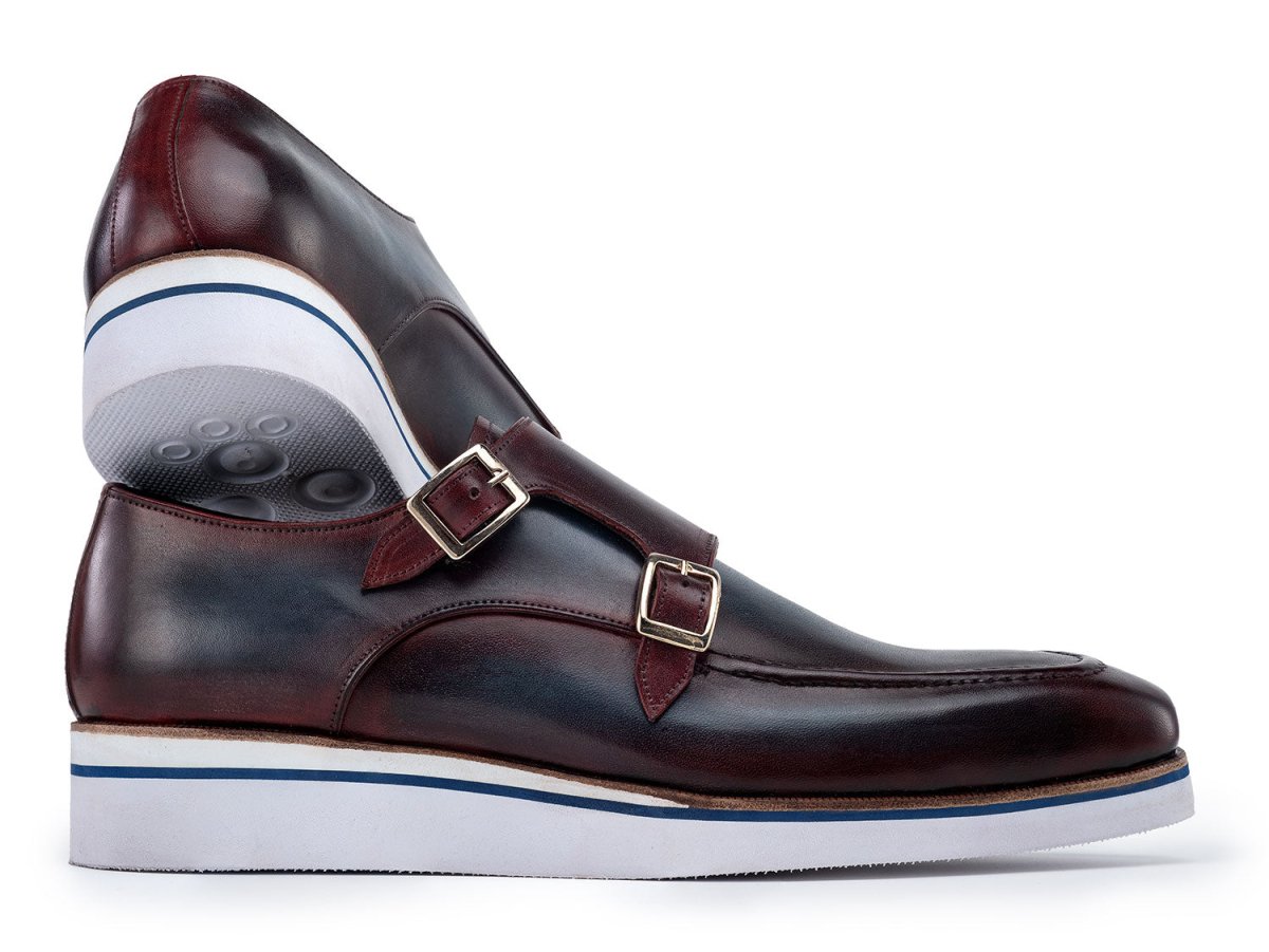 Paul Parkman Men's Smart Casual Monkstraps Blue and Bordeaux Patina (ID189 BLU BRD)
