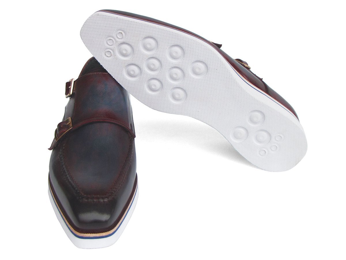 Paul Parkman Men's Smart Casual Monkstraps Blue and Bordeaux Patina