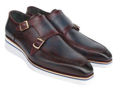 Paul Parkman Men's Smart Casual Monkstraps Blue and Bordeaux Patina