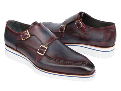 Paul Parkman Men's Smart Casual Monkstraps Blue and Bordeaux Patina