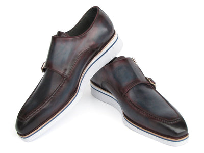 Paul Parkman Men's Smart Casual Monkstraps Blue and Bordeaux Patina