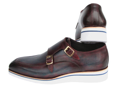 Paul Parkman Men's Smart Casual Monkstraps Blue and Bordeaux Patina