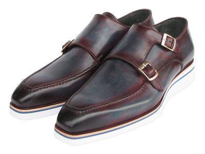 Paul Parkman Men's Smart Casual Monkstraps Blue and Bordeaux Patina