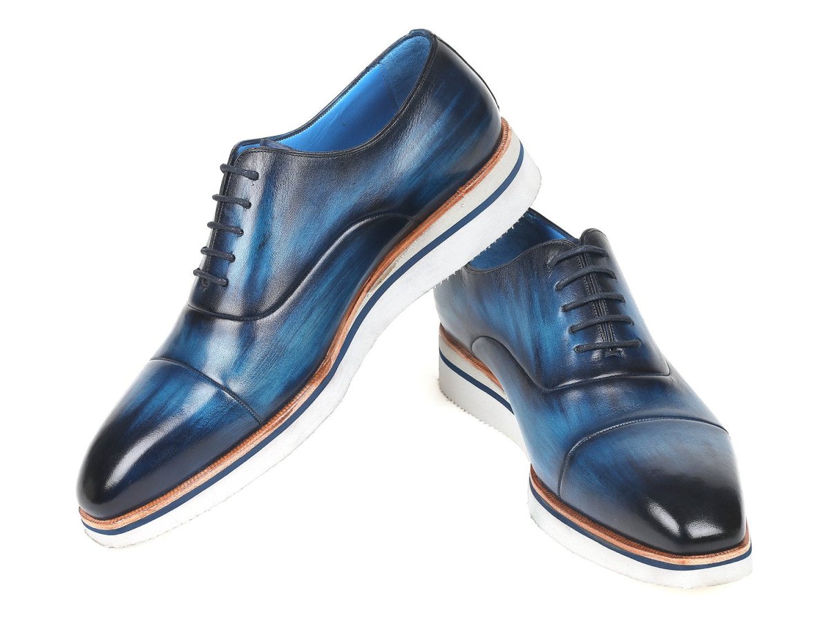 Paul Parkman Men's Smart Casual Oxfords Blue Leather (ID185 BLU LTH)