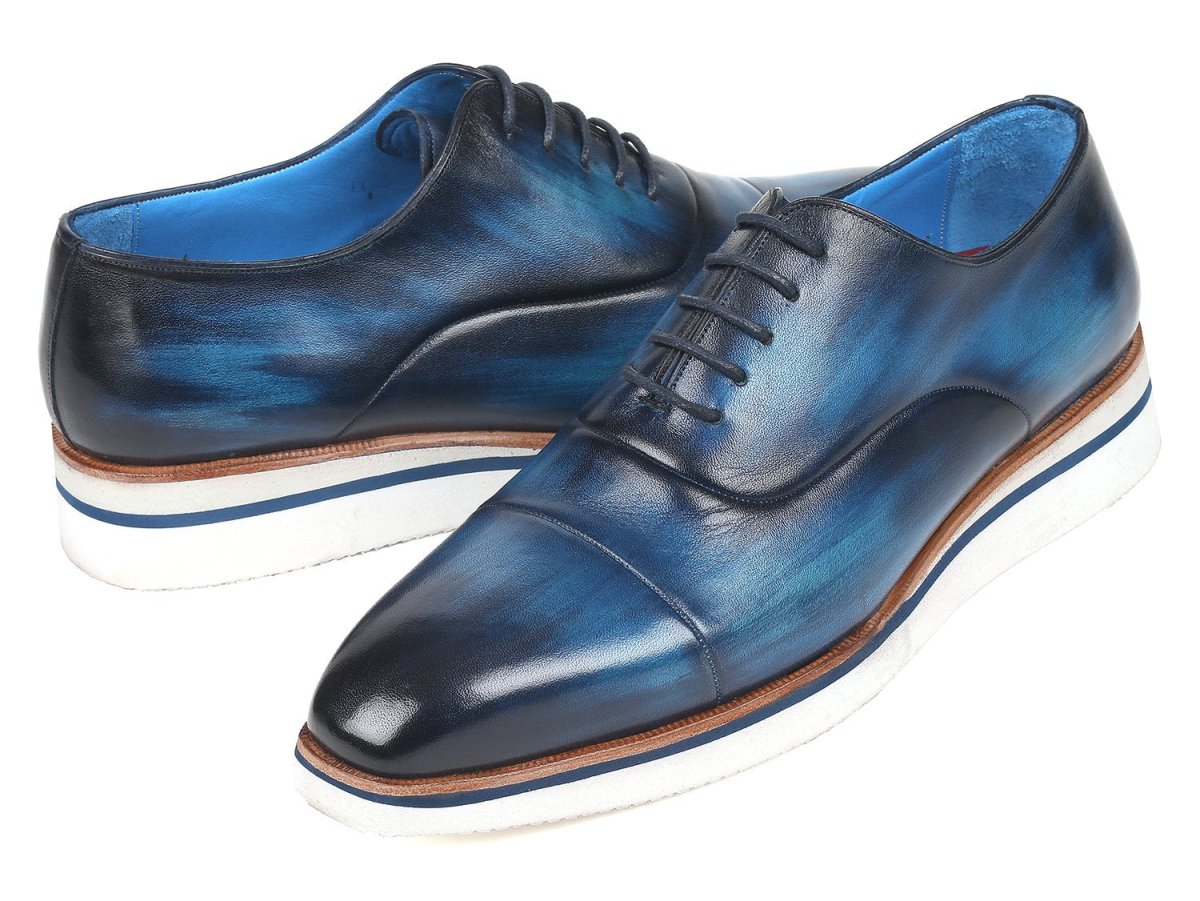 Paul Parkman Men's Smart Casual Oxfords Blue Leather (ID185 BLU LTH)