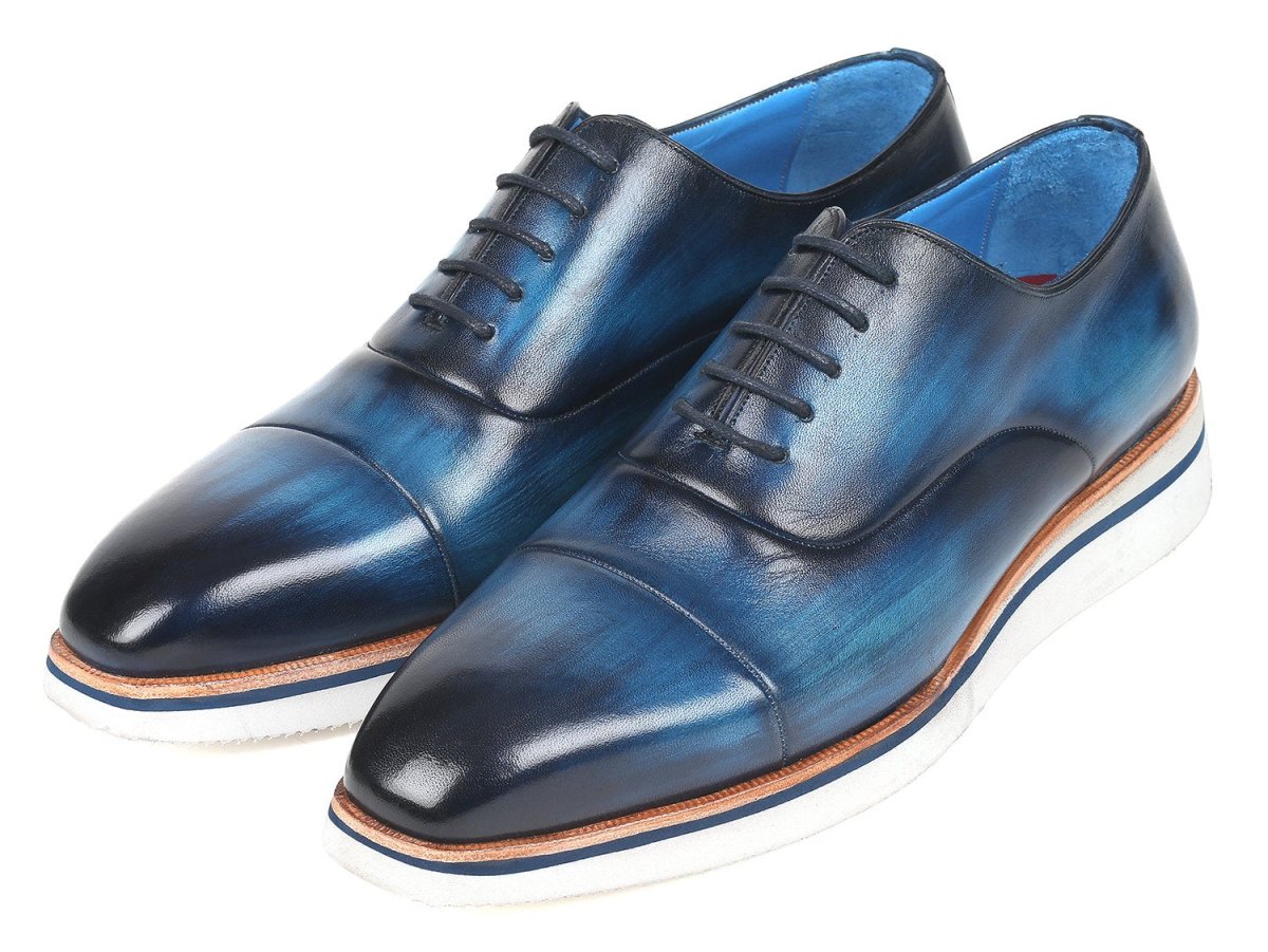 Paul Parkman Men's Smart Casual Oxfords Blue Leather (ID185 BLU LTH)