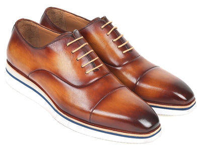 Paul Parkman Men's Smart Casual Oxfords BrownandCamel Leather (ID185 BRW LTH)