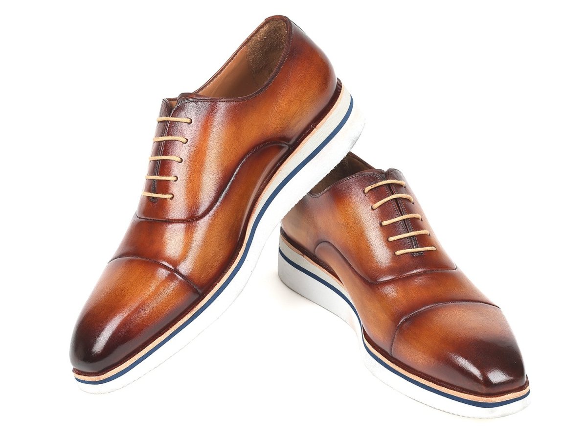 Paul Parkman Men's Smart Casual Oxfords BrownandCamel Leather (ID185 BRW LTH)