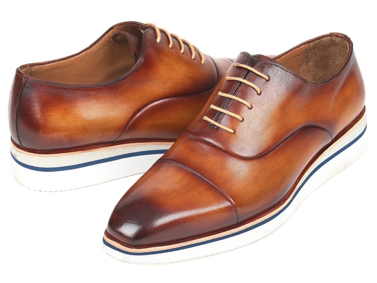Paul Parkman Men's Smart Casual Oxfords BrownandCamel Leather (ID185 BRW LTH)
