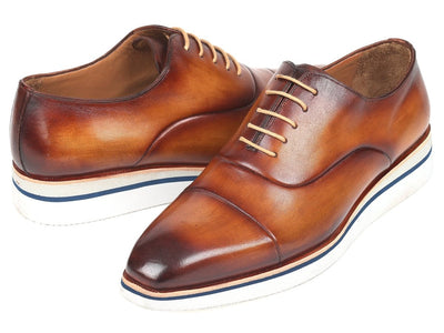 Paul Parkman Men's Smart Casual Oxfords BrownandCamel Leather (ID185 BRW LTH)