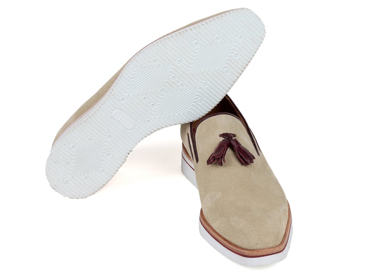 Paul Parkman Men's Smart Casual Tassel Loafers Beige Suede (ID181 BEI SD)