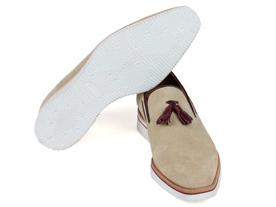 Paul Parkman Men's Smart Casual Tassel Loafers Beige Suede (ID181 BEI SD)