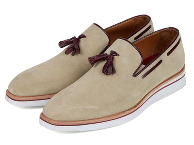 Paul Parkman Men's Smart Casual Tassel Loafers Beige Suede (ID181 BEI SD)