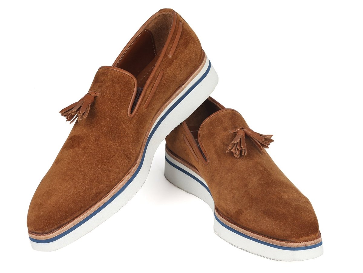 Paul Parkman Men's Smart Casual Tassel Loafers Camel Suede (ID181 CML SD)