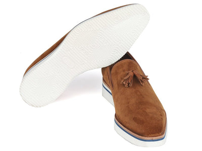 Paul Parkman Men's Smart Casual Tassel Loafers Camel Suede (ID181 CML SD)
