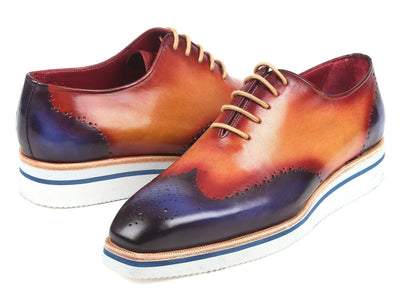 Paul Parkman Men's Smart Casual Wingtip Oxfords Blue and Camel (ID188 BLU CML)