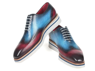 Paul Parkman Men's Smart Casual Wingtip Oxfords Blue and Purple (ID187 - BLU - PRP)