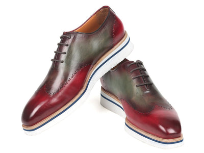 Paul Parkman Men's Smart Casual Wingtip Oxfords Bordeaux and Green (ID187 BRD GRN)