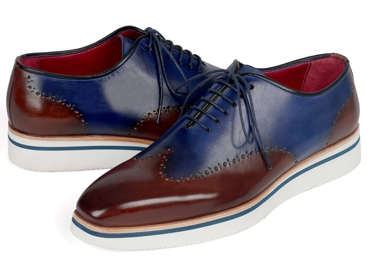 Paul Parkman Men's Smart Casual Wingtip Oxfords Brown and Blue (ID187 BRW BLU)