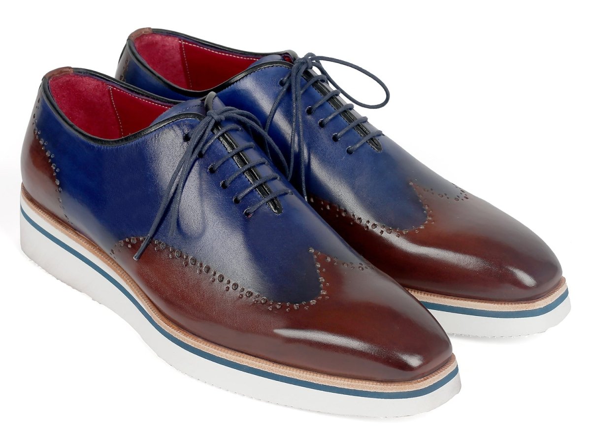 Paul Parkman Men's Smart Casual Wingtip Oxfords Brown and Blue (ID187 BRW BLU)
