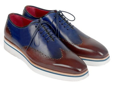 Paul Parkman Men's Smart Casual Wingtip Oxfords Brown and Blue (ID187 BRW BLU)
