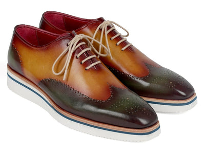 Paul Parkman Men's Smart Casual Wingtip Oxfords Green and Camel (ID188 GRN CML)
