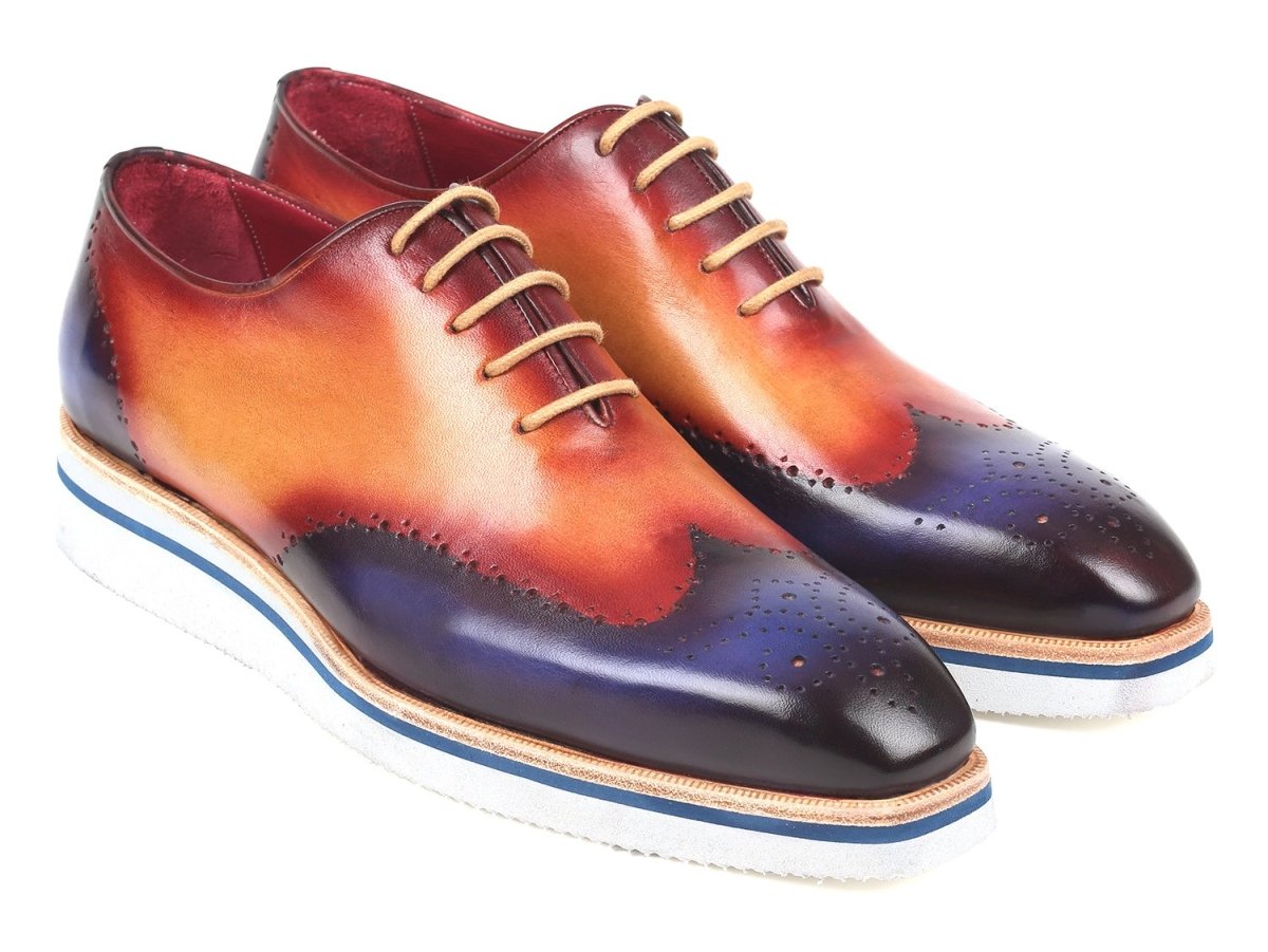 Paul Parkman Men's Smart Casual Wingtip Oxfords in Blue and Camel