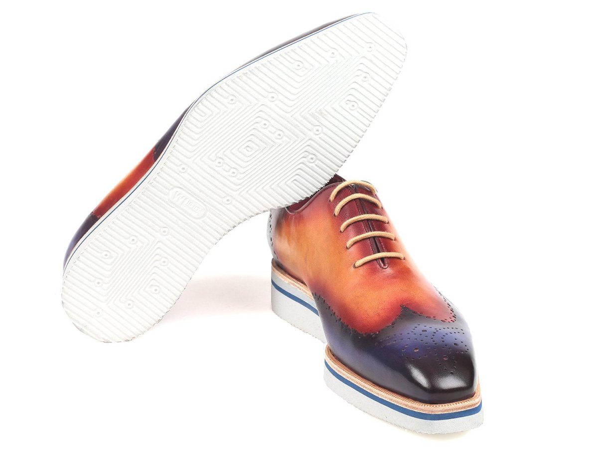Paul Parkman Men's Smart Casual Wingtip Oxfords in Blue and Camel