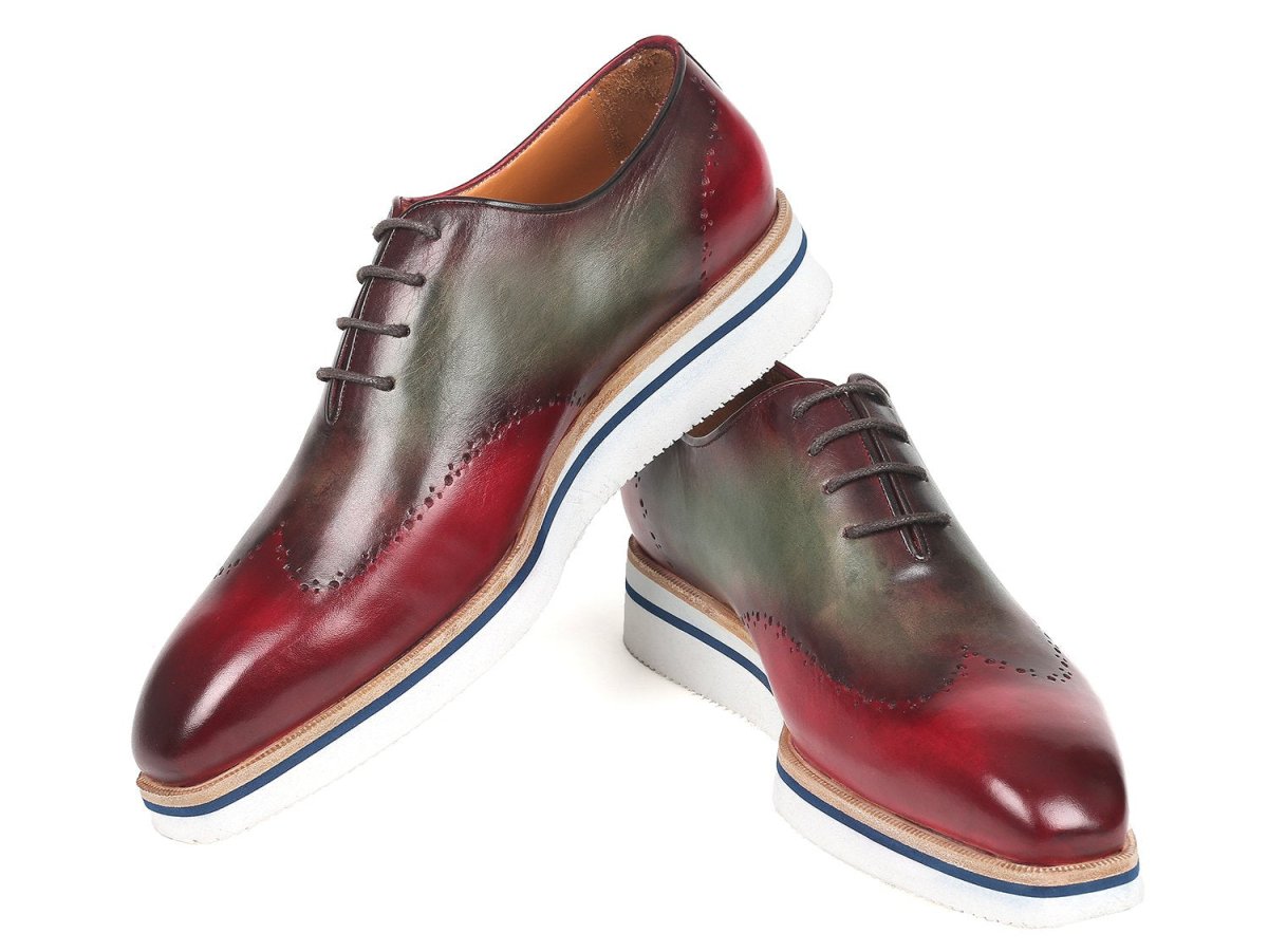 Paul Parkman Men's Smart Casual Wingtip Oxfords in Bordeaux and Green