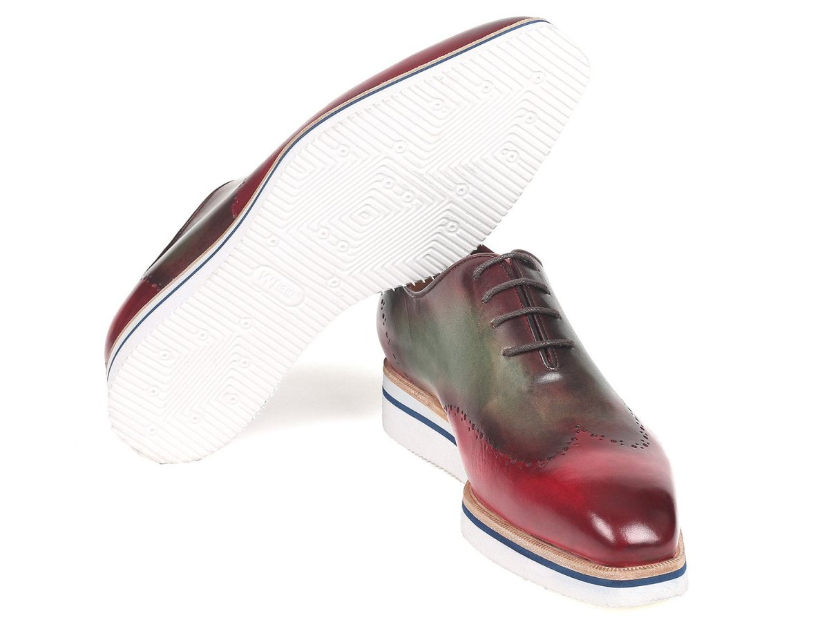 Paul Parkman Men's Smart Casual Wingtip Oxfords in Bordeaux and Green
