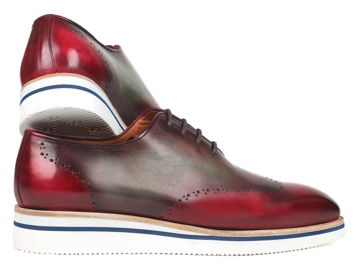 Paul Parkman Men's Smart Casual Wingtip Oxfords in Bordeaux and Green