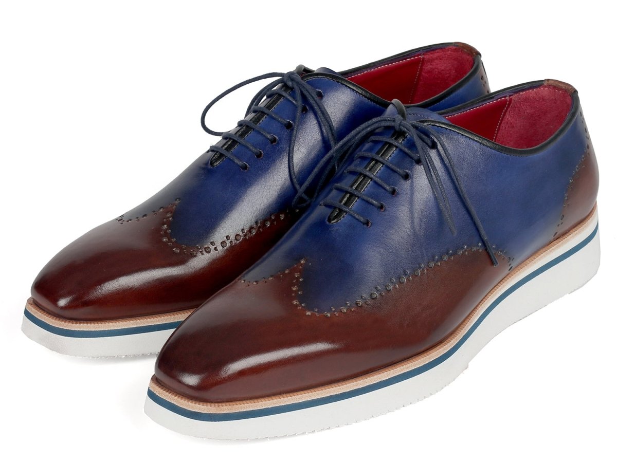 Paul Parkman Men's Smart Casual Wingtip Oxfords in Brown and Blue
