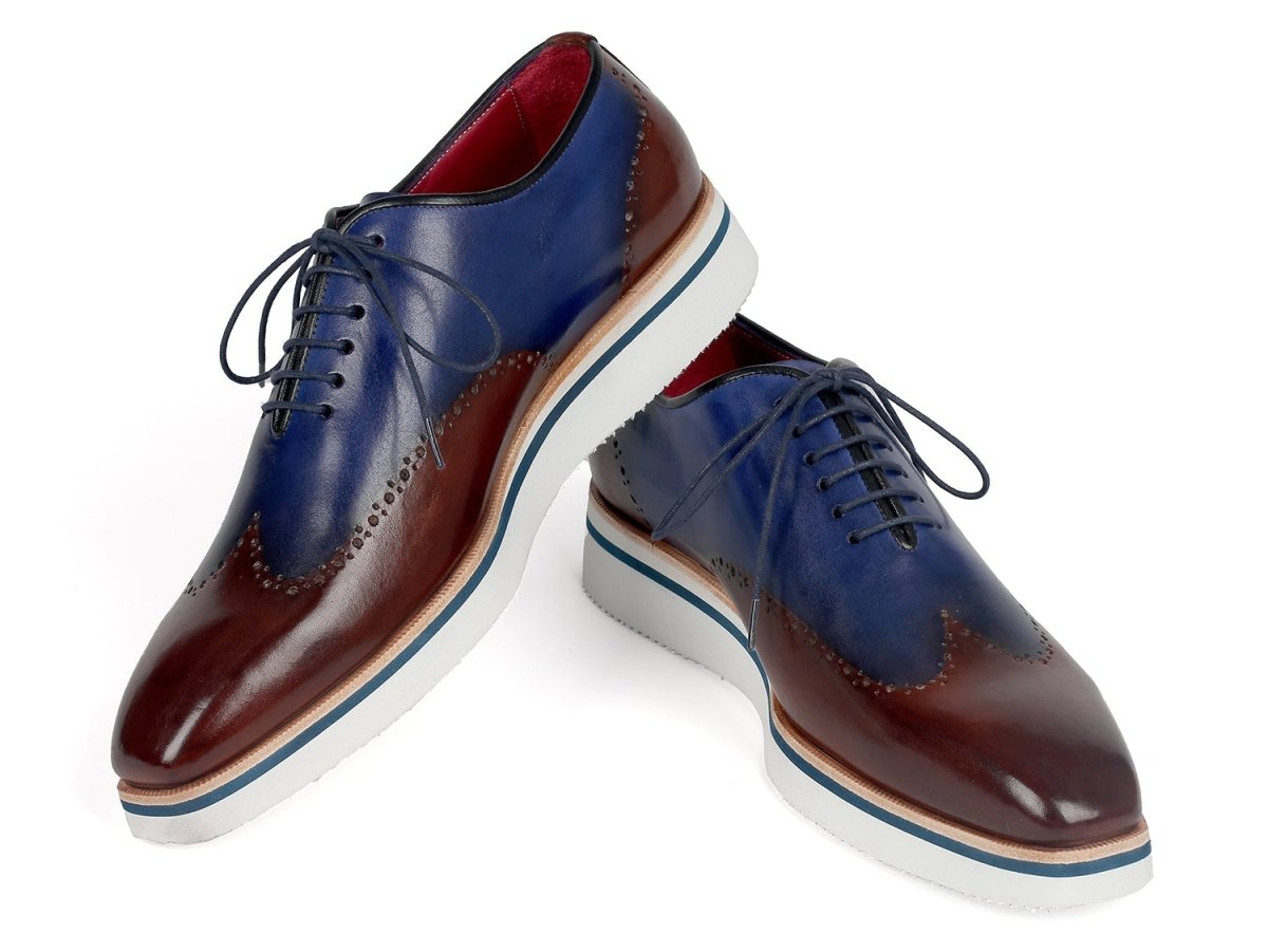 Paul Parkman Men's Smart Casual Wingtip Oxfords in Brown and Blue