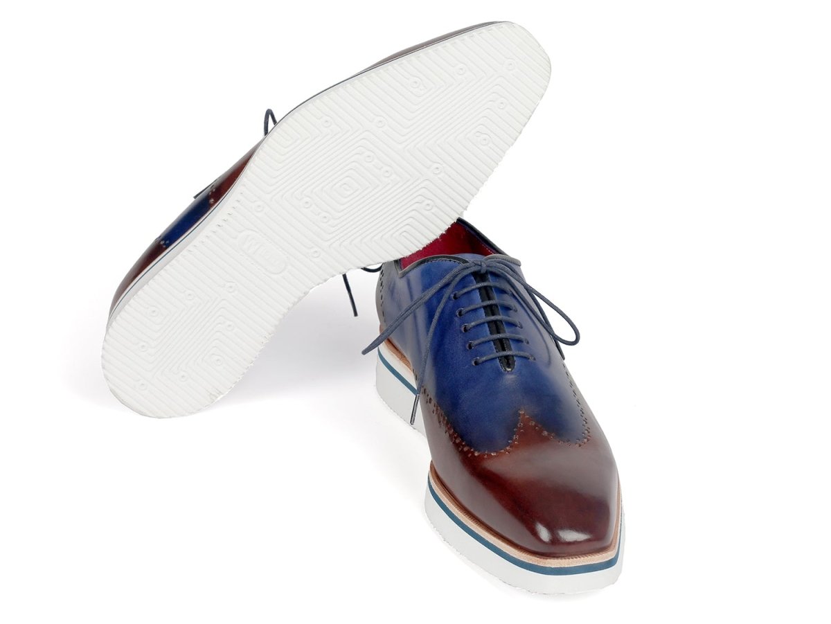 Paul Parkman Men's Smart Casual Wingtip Oxfords in Brown and Blue