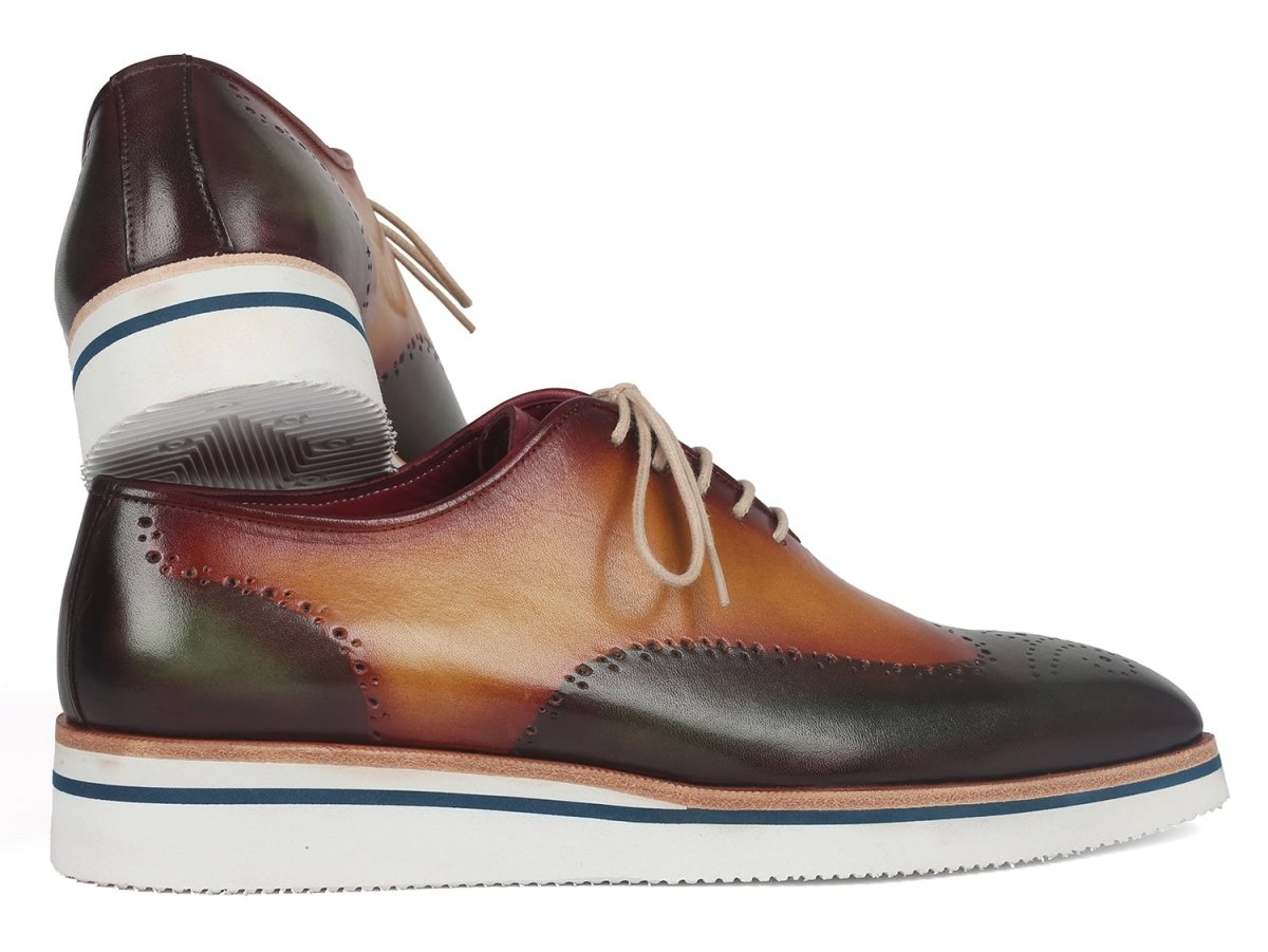 Paul Parkman Men's Smart Casual Wingtip Oxfords in Green and Camel
