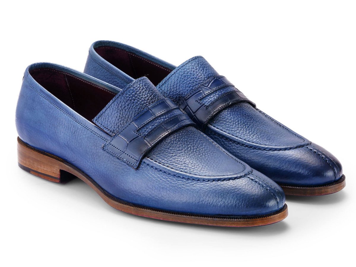 Paul Parkman Men's Split Toe Loafer Shoes Blue (ID694BL65)