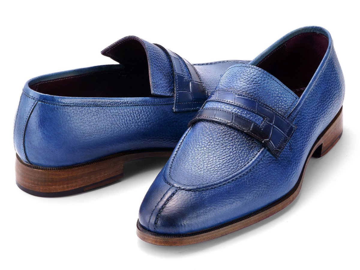Paul Parkman Men's Split Toe Loafer Shoes Blue (ID694BL65)