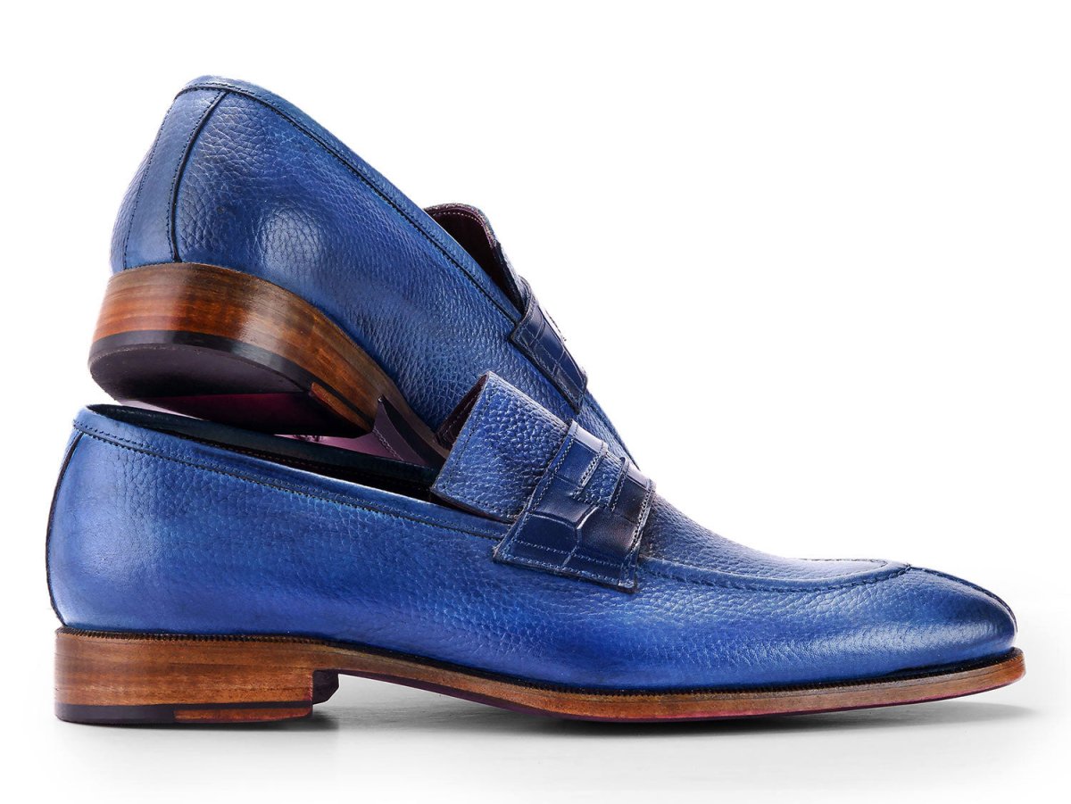 Paul Parkman Men's Split Toe Loafer Shoes Blue (ID694BL65)